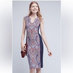 Anthropologie HD in Paris Cleo Jacquard Blue Printed Stretchy Sheath panel dress
